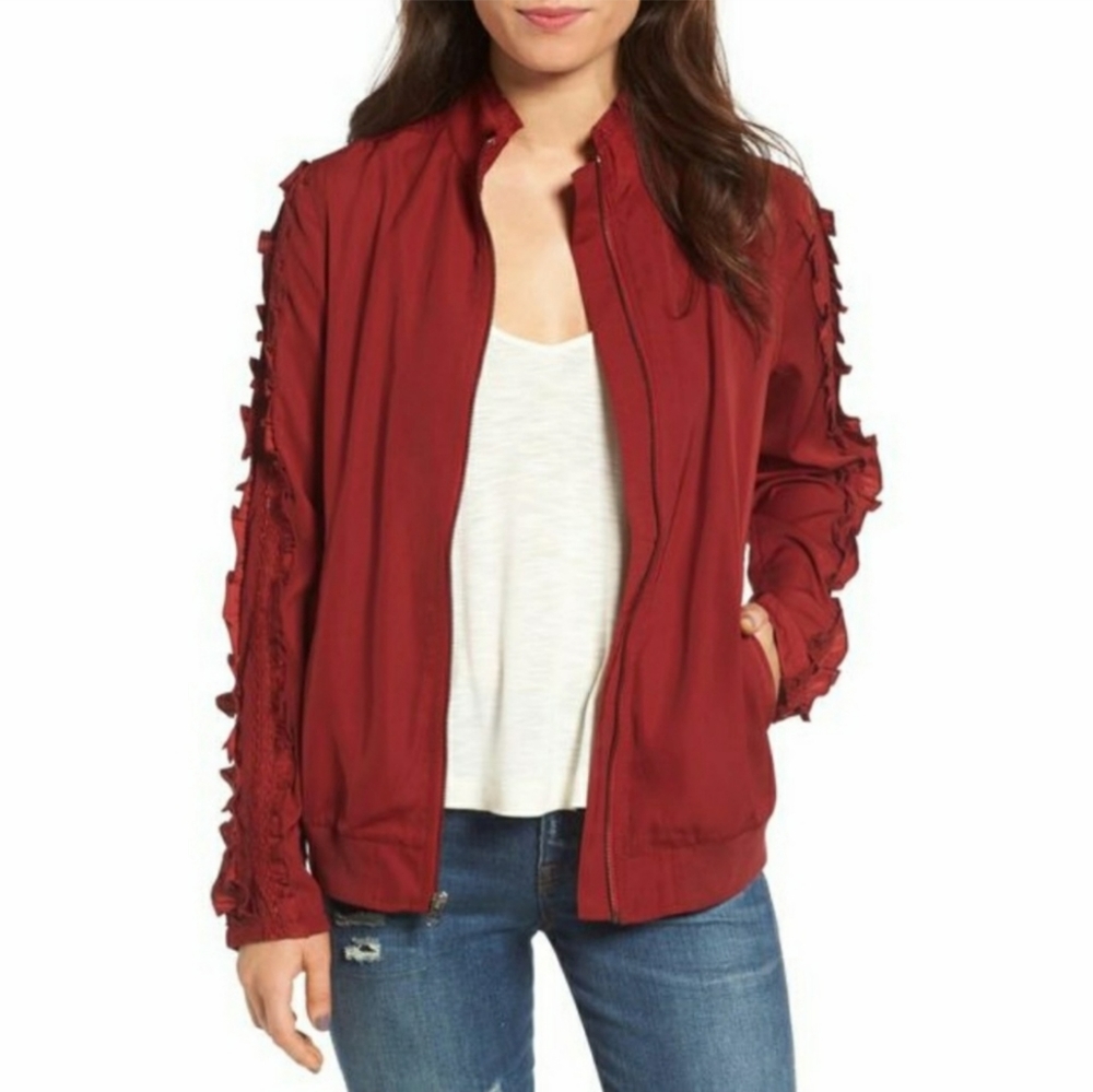 Treasure and Bond Ruffle Sleeve Bomber Jacket.